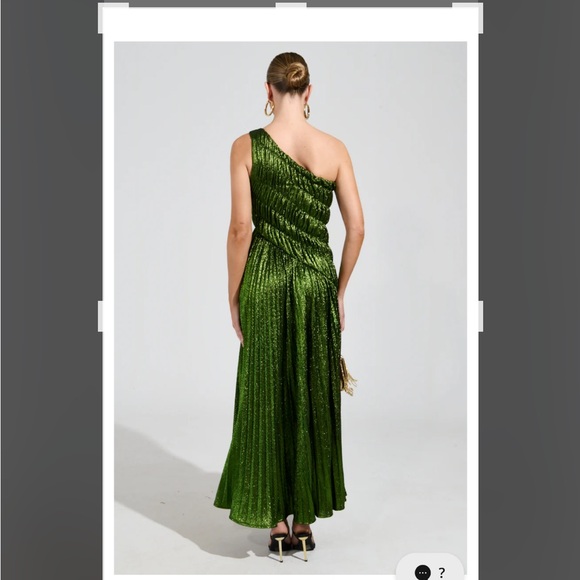 Elegant Green Maxi Dress Akira Stay radiant Metallic chiffon maxi dress size S - Picture 5 of 5